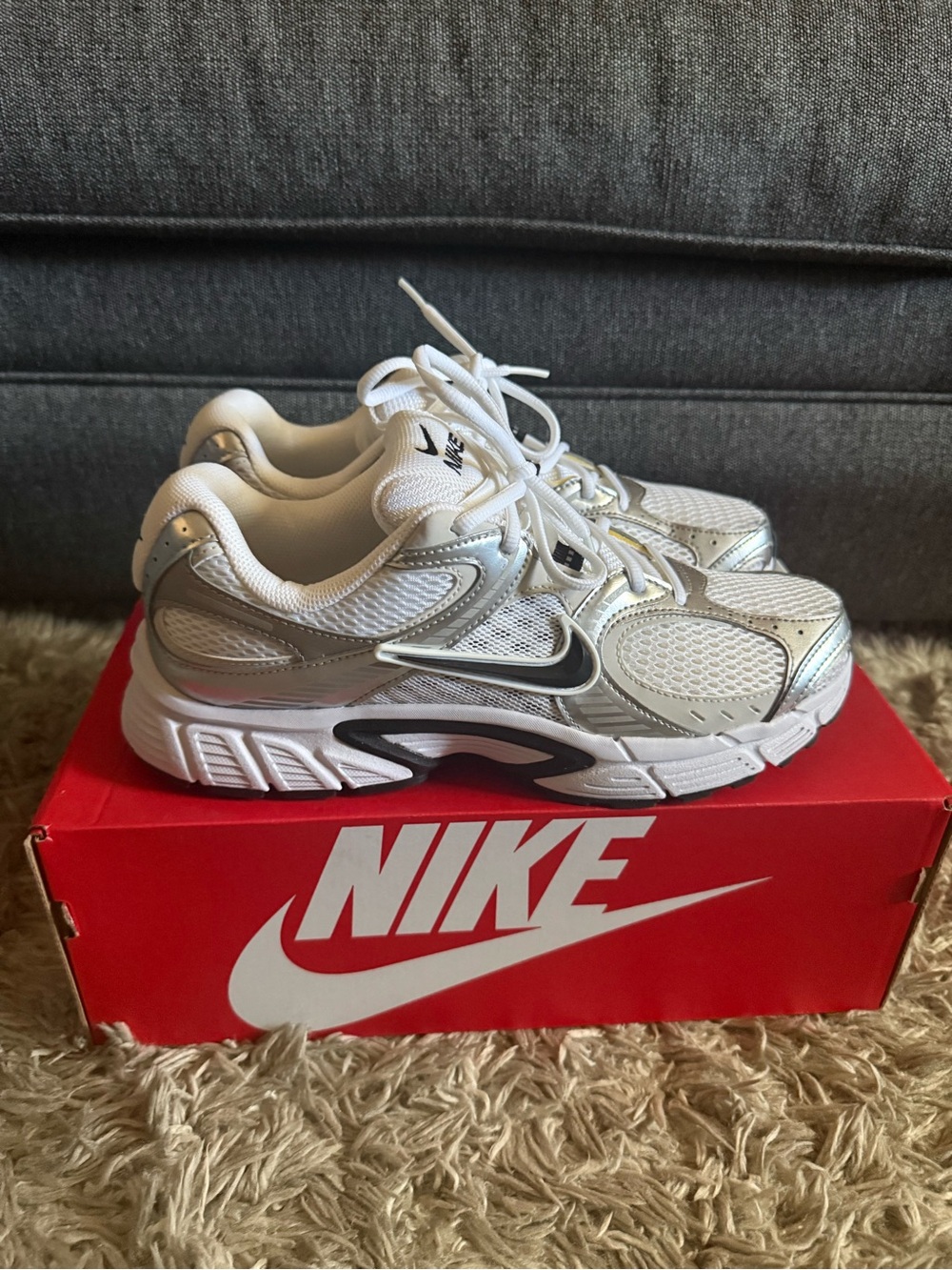 Nike Kids White and Silver Athletic Sneakers
